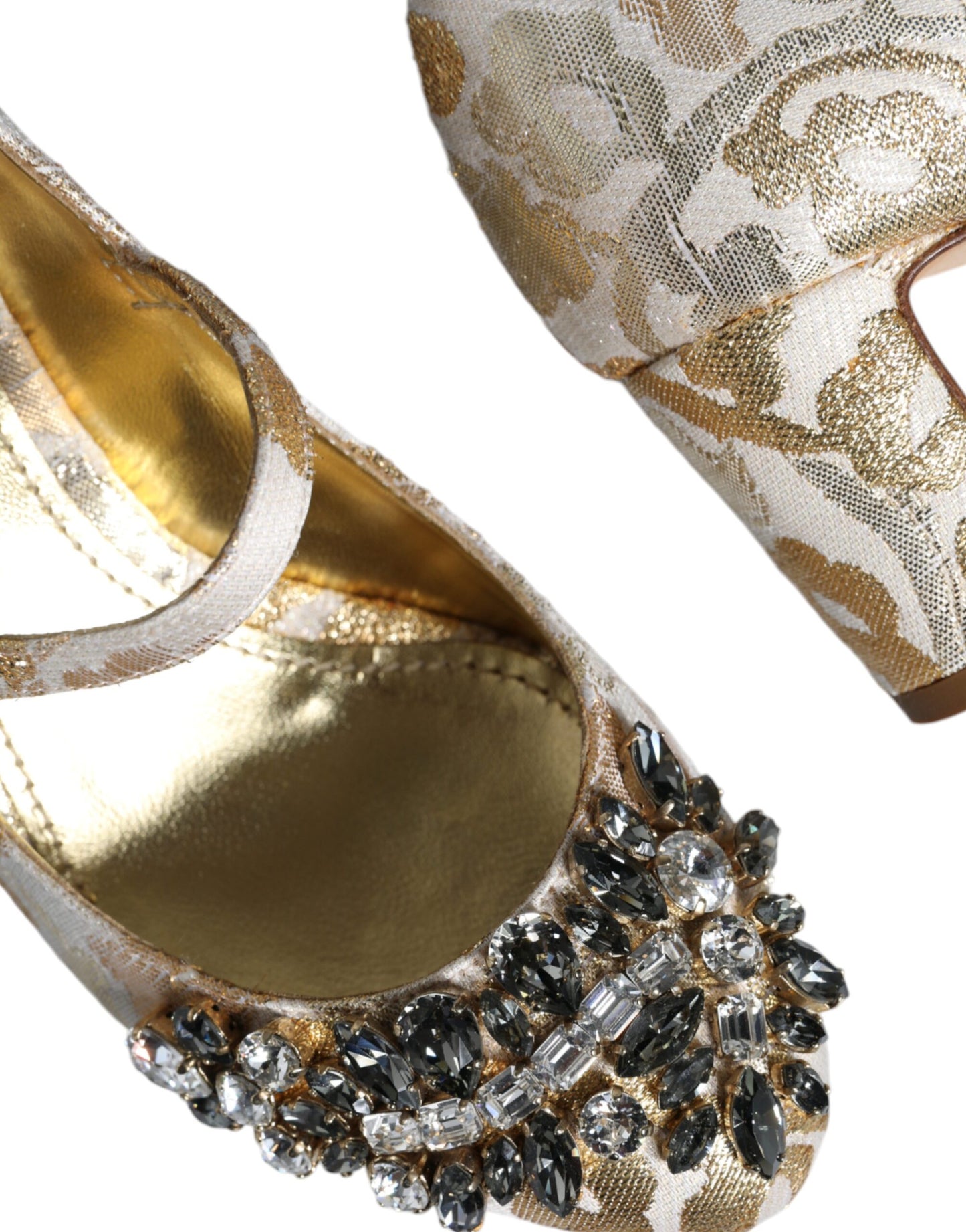 Dolce & Gabbana Gold Jacquard Crystal Mary Janes Pumps Shoes EU36 / US6