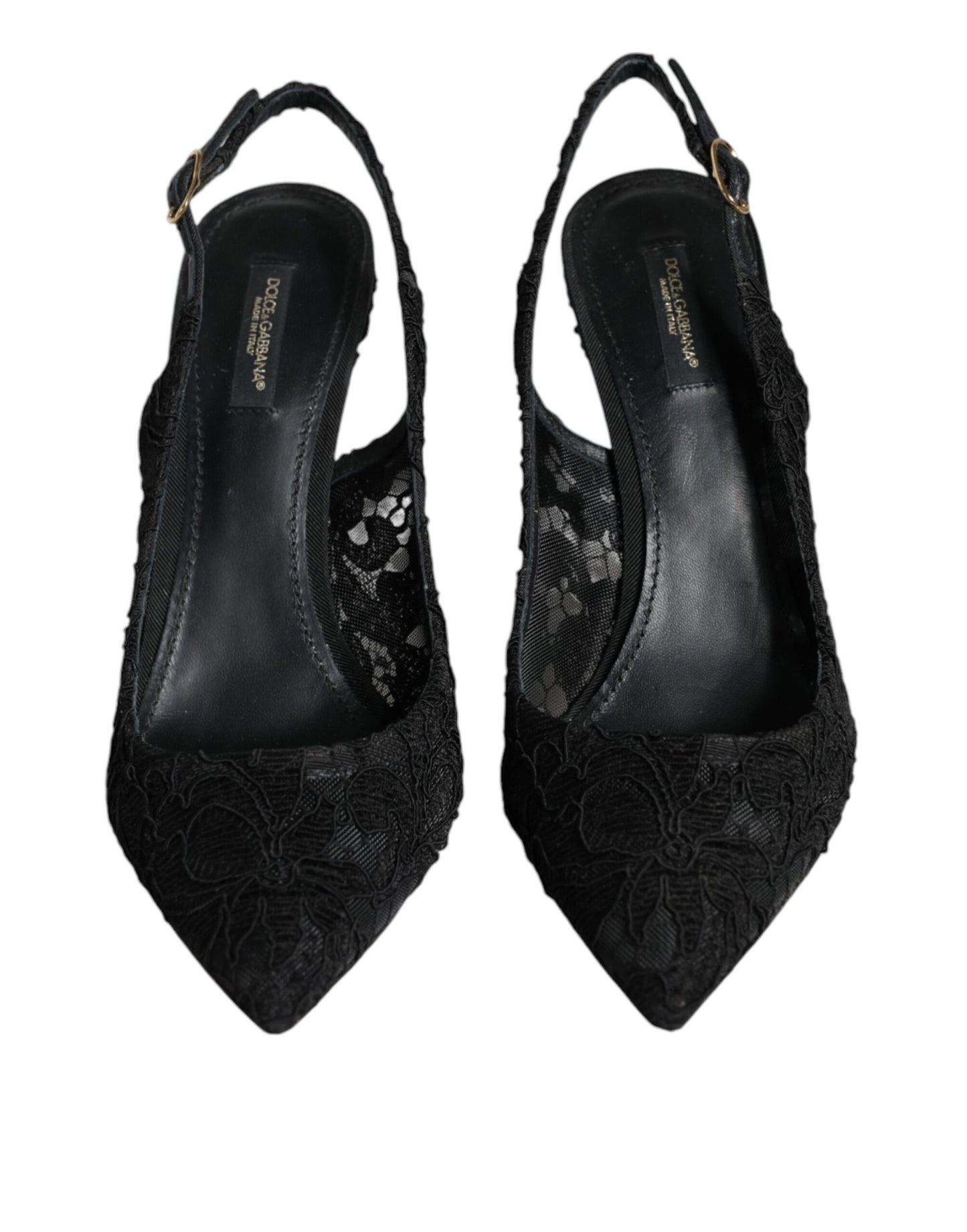 Dolce & Gabbana Black Taormina Lace Bellucci Slingbacks Shoes EU40.5 / US10.5