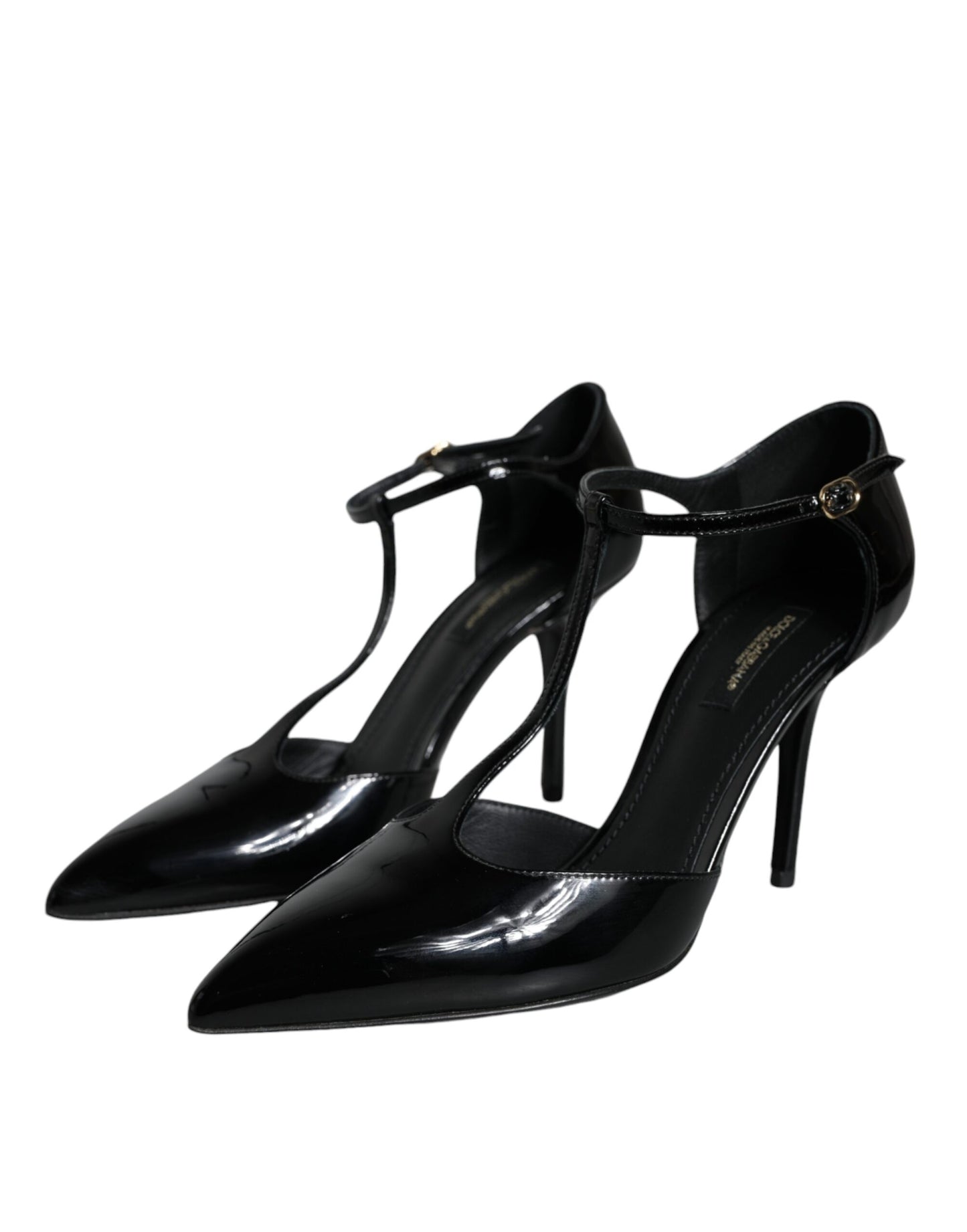 Dolce & Gabbana Black Patent Leather T-strap Heels Pumps Shoes EU37.5 / US7.5