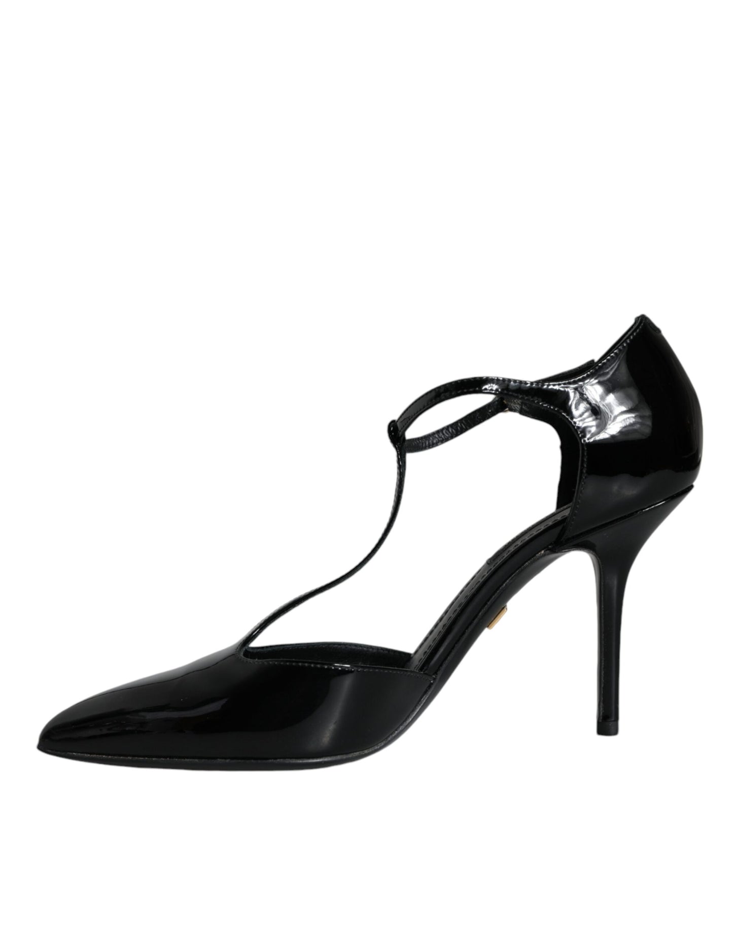 Dolce & Gabbana Black Patent Leather T-strap Heels Pumps Shoes EU37.5 / US7.5