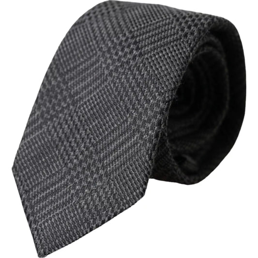 Dolce & Gabbana Dark Gray Plaid Patterned Silk Adjustable Men Tie