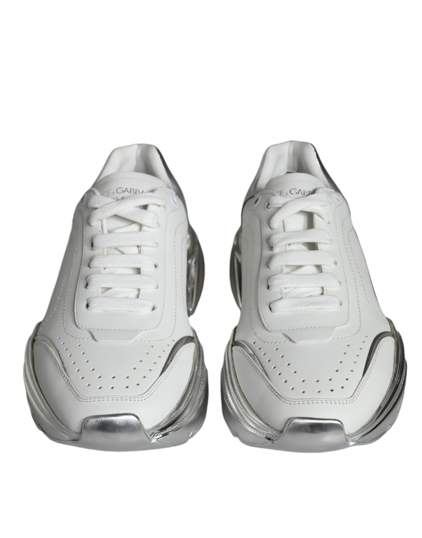 Dolce & Gabbana White Silver Daymaster Leather Sneakers Shoes EU38.5 / US8.5