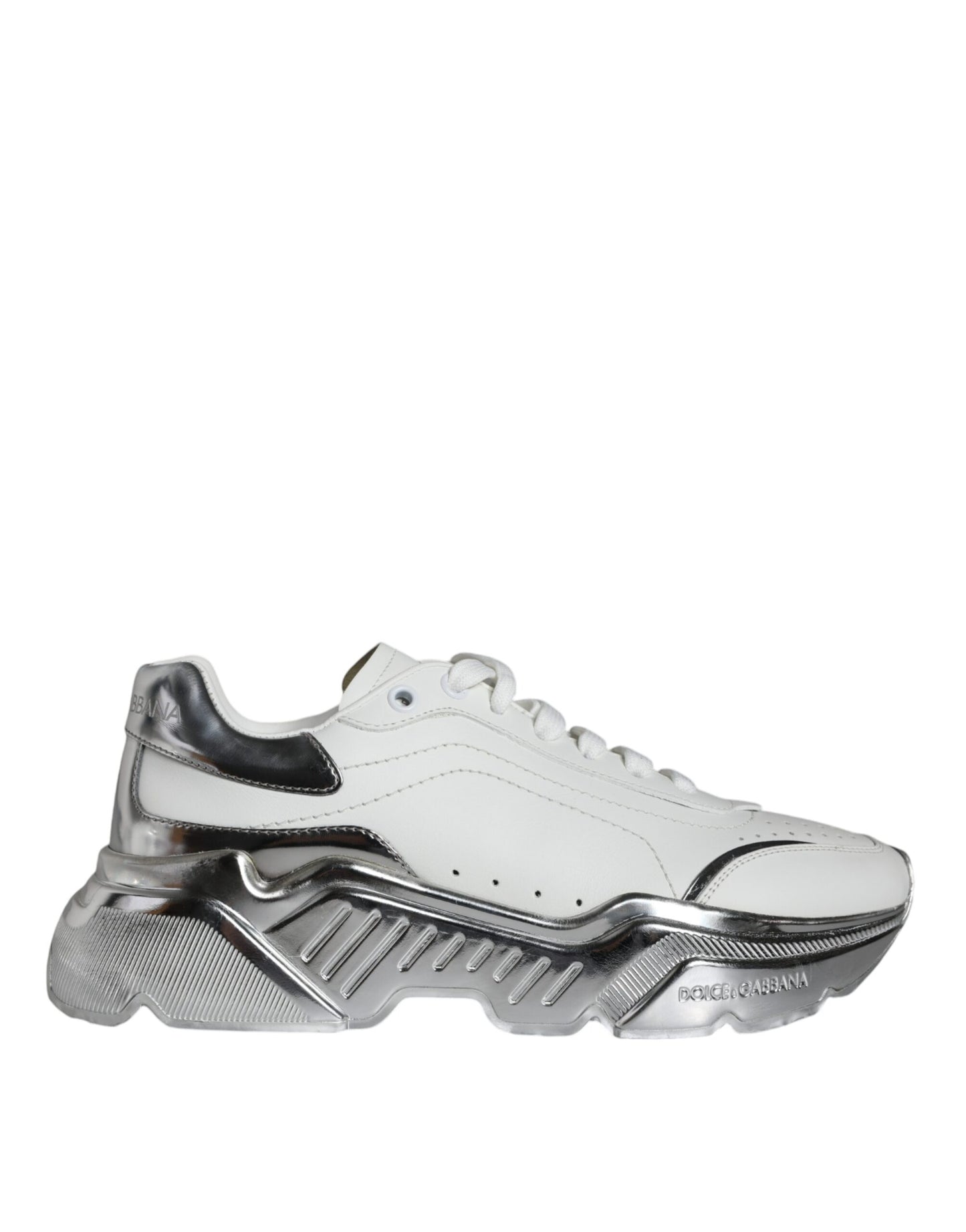 Dolce & Gabbana White Silver Daymaster Leather Sneakers Shoes EU38.5 / US8.5