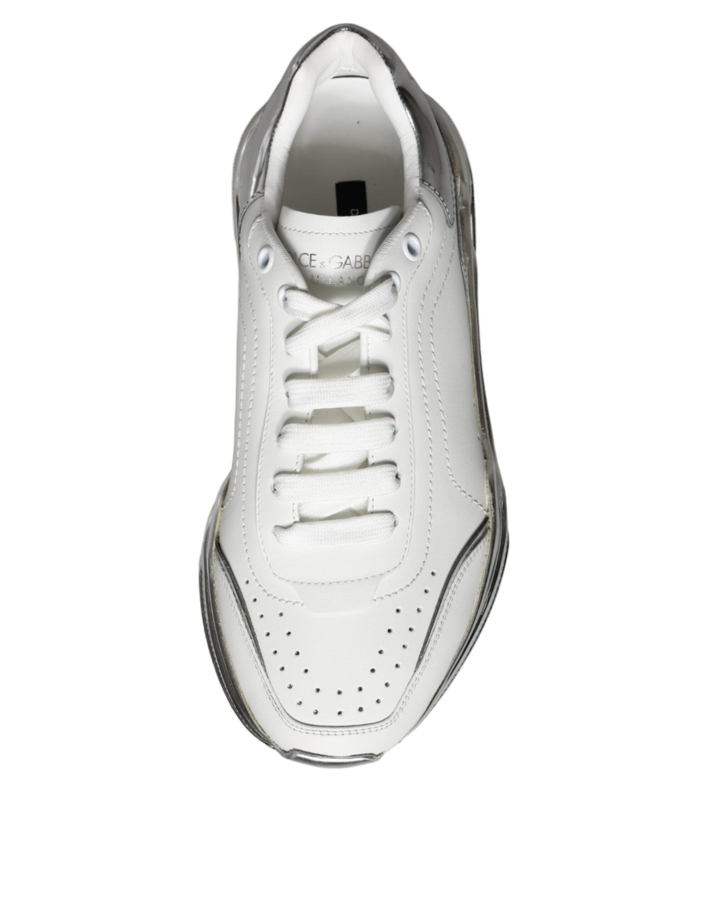 Dolce & Gabbana White Silver Daymaster Leather Sneakers Shoes EU38.5 / US8.5