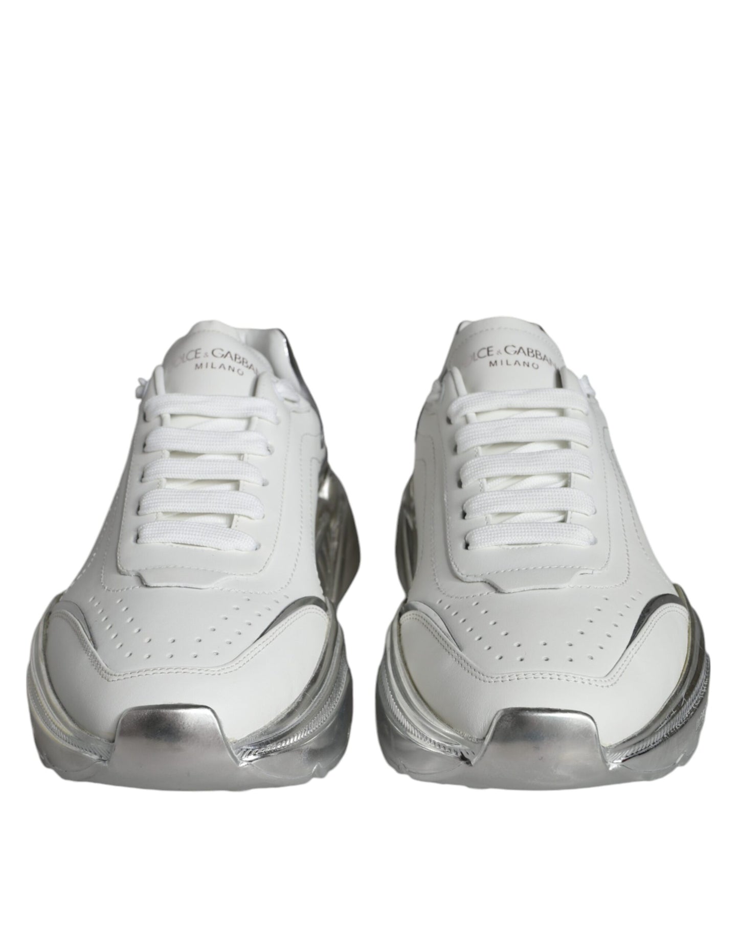 Dolce & Gabbana White Silver Daymaster Leather Sneakers Shoes EU40 / US10