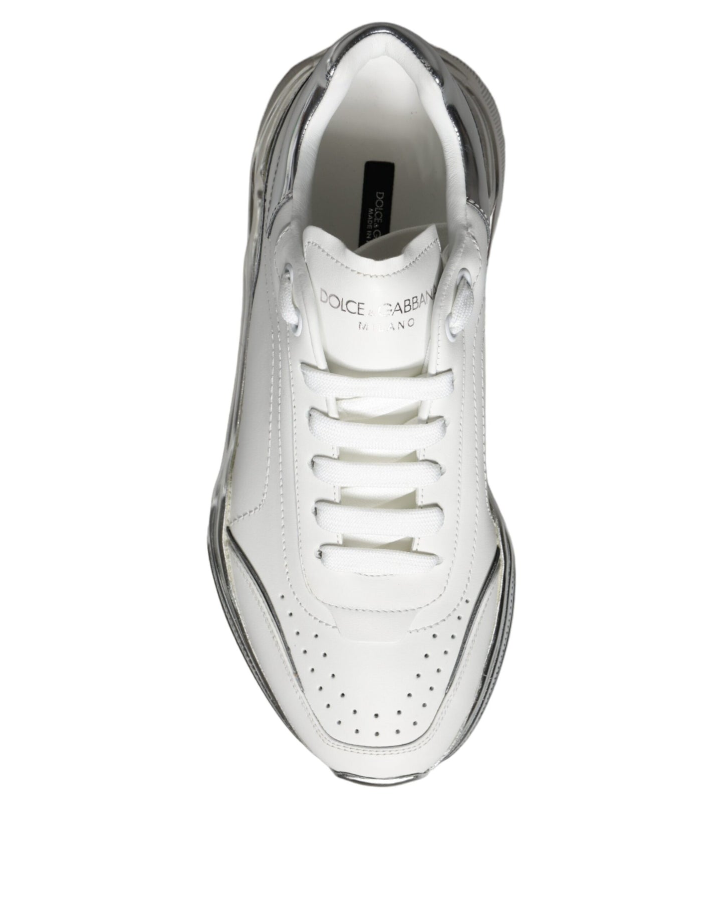 Dolce & Gabbana White Silver Daymaster Leather Sneakers Shoes EU40 / US10