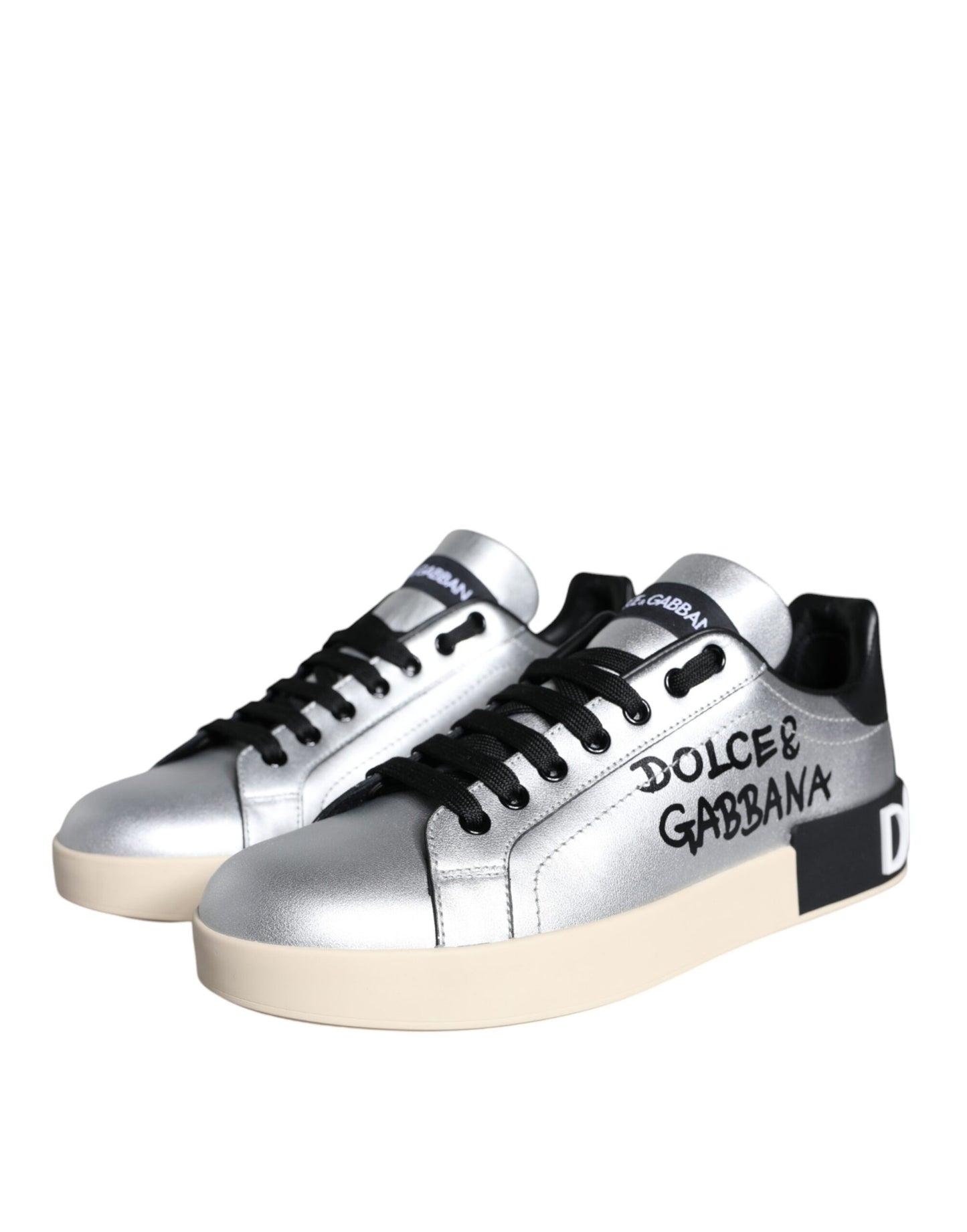 Dolce & Gabbana Silver Portofino Calf Leather Sneakers Shoes EU36 / US6