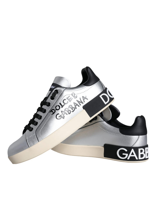 Dolce & Gabbana Silver Portofino Calf Leather Sneakers Shoes EU36 / US6