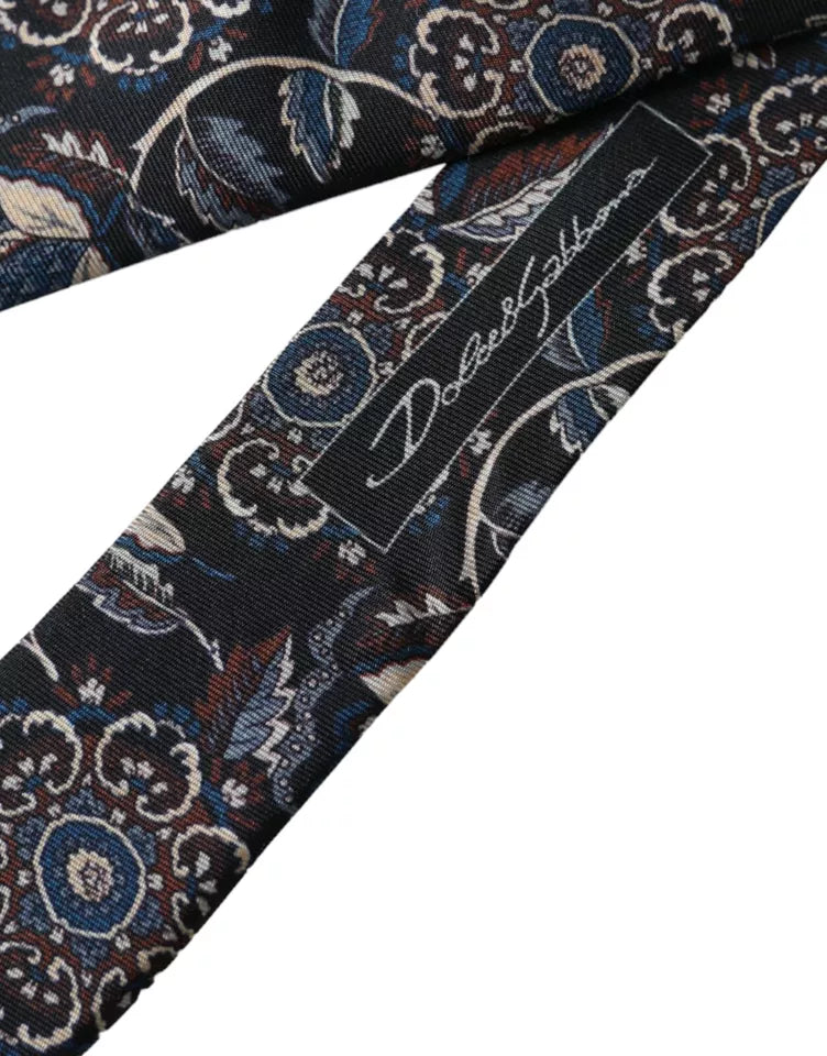 Dolce & Gabbana Black Floral Pattern Silk Adjustable Men Tie