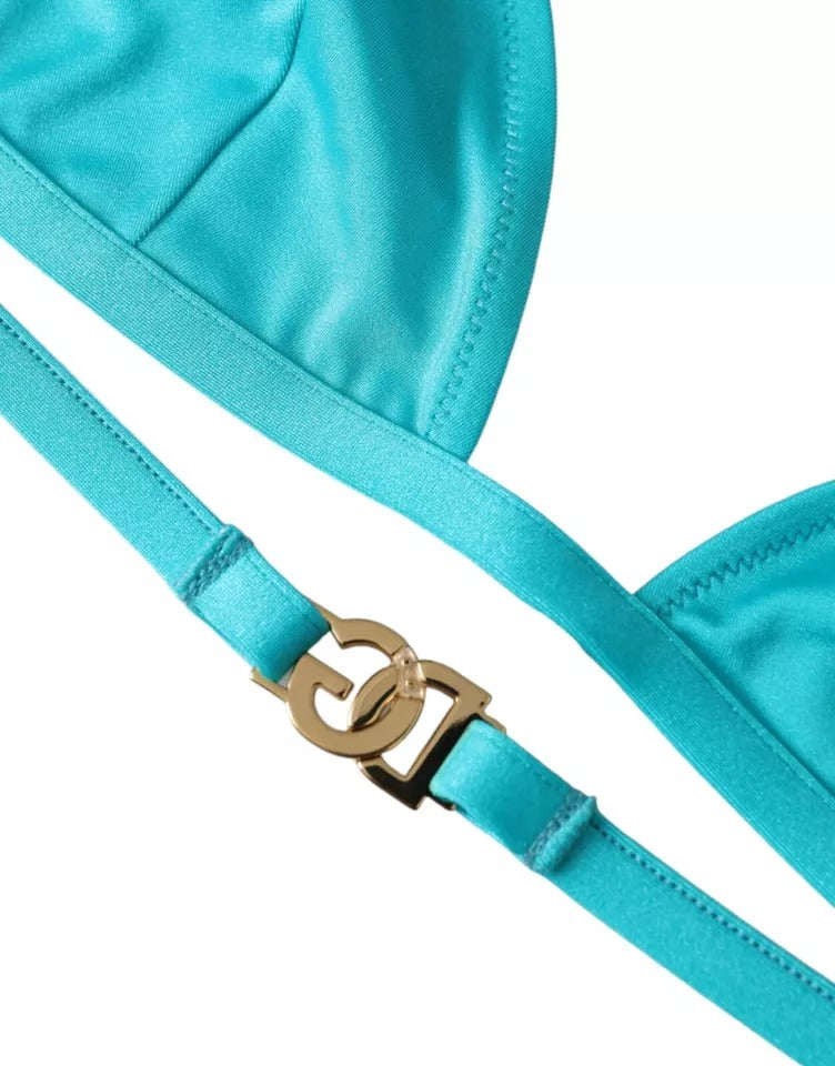 Dolce & Gabbana Blue Green Halter DG Logo Swimwear Beachwear Bikini Top IT2 / S