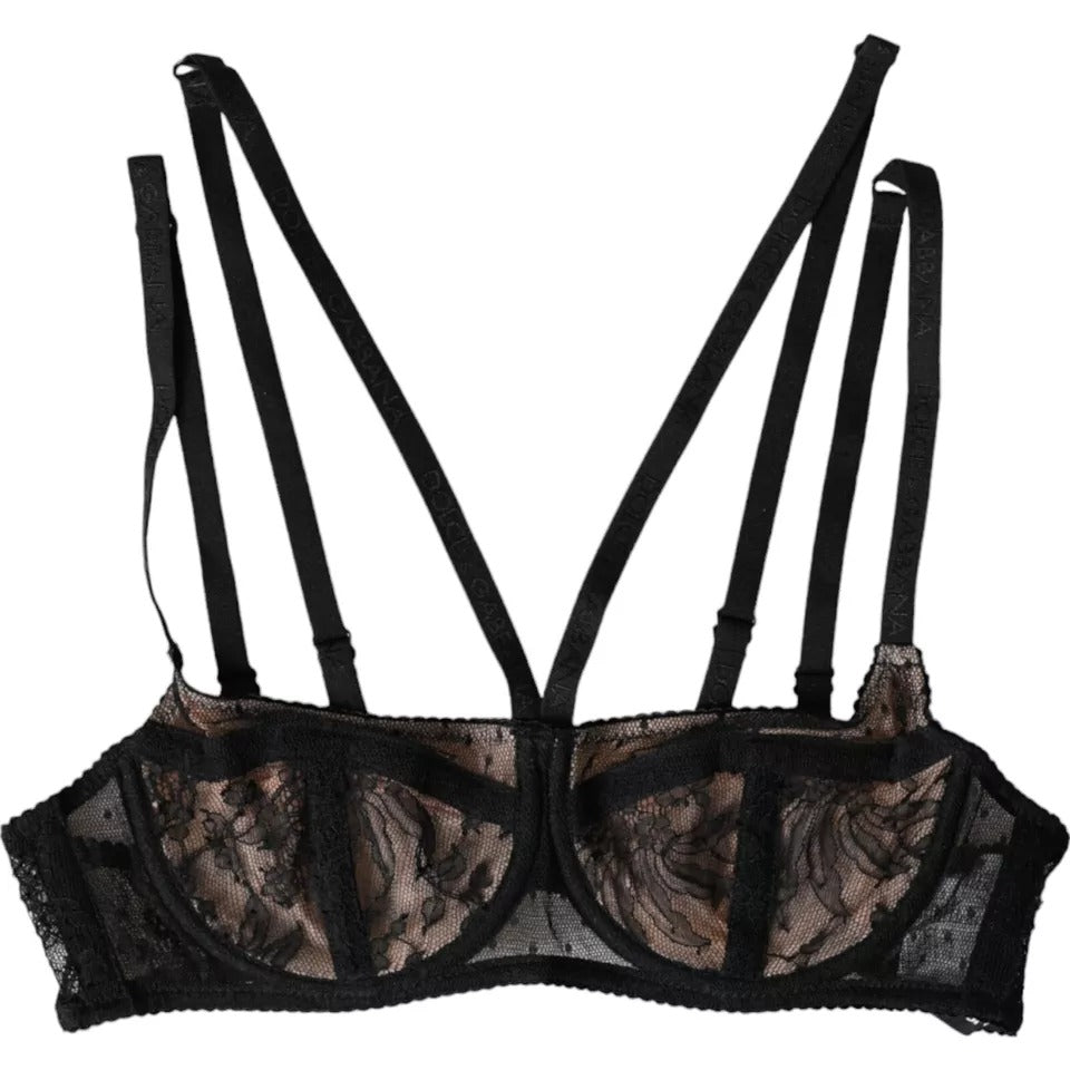 Dolce & Gabbana Black Floral Lace Nylon Balconcino Bra Underwear IT2 / S