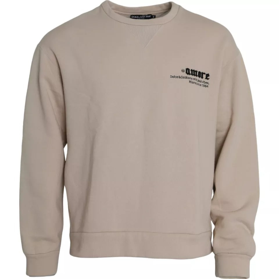 Dolce & Gabbana Beige Cotton Crew Neck Sweatshirt Sweater IT48 / M