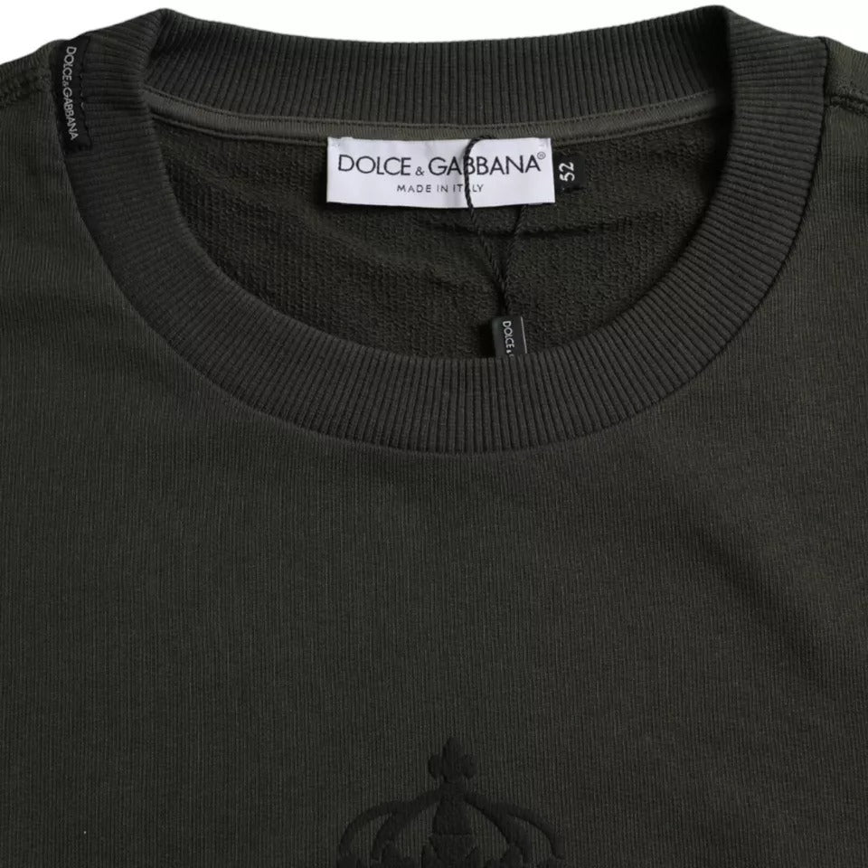 Dolce & Gabbana Green Logo Cotton Crew Neck Pullover Sweater IT52 / XL