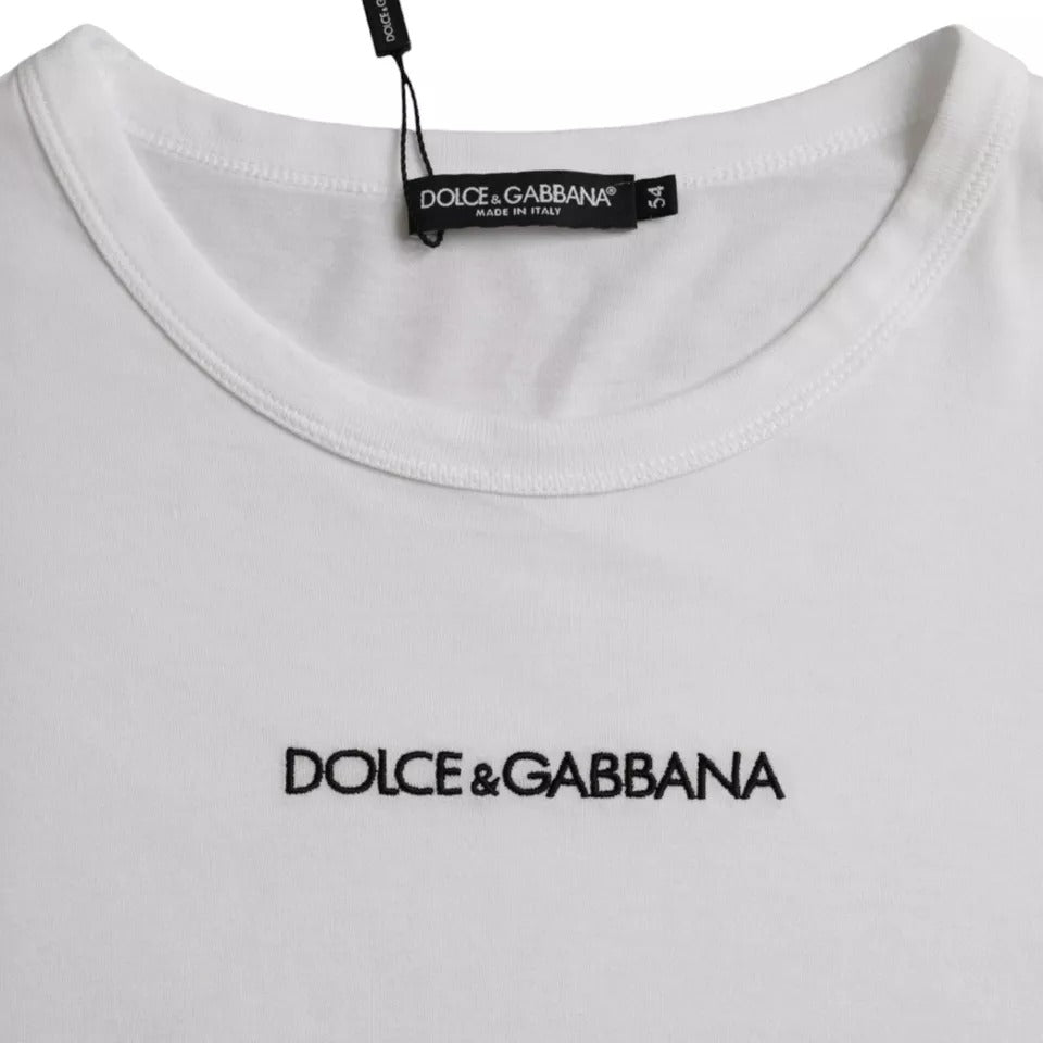 Dolce & Gabbana White Logo Cotton Crew Neck Pullover Sweater IT54 / XL