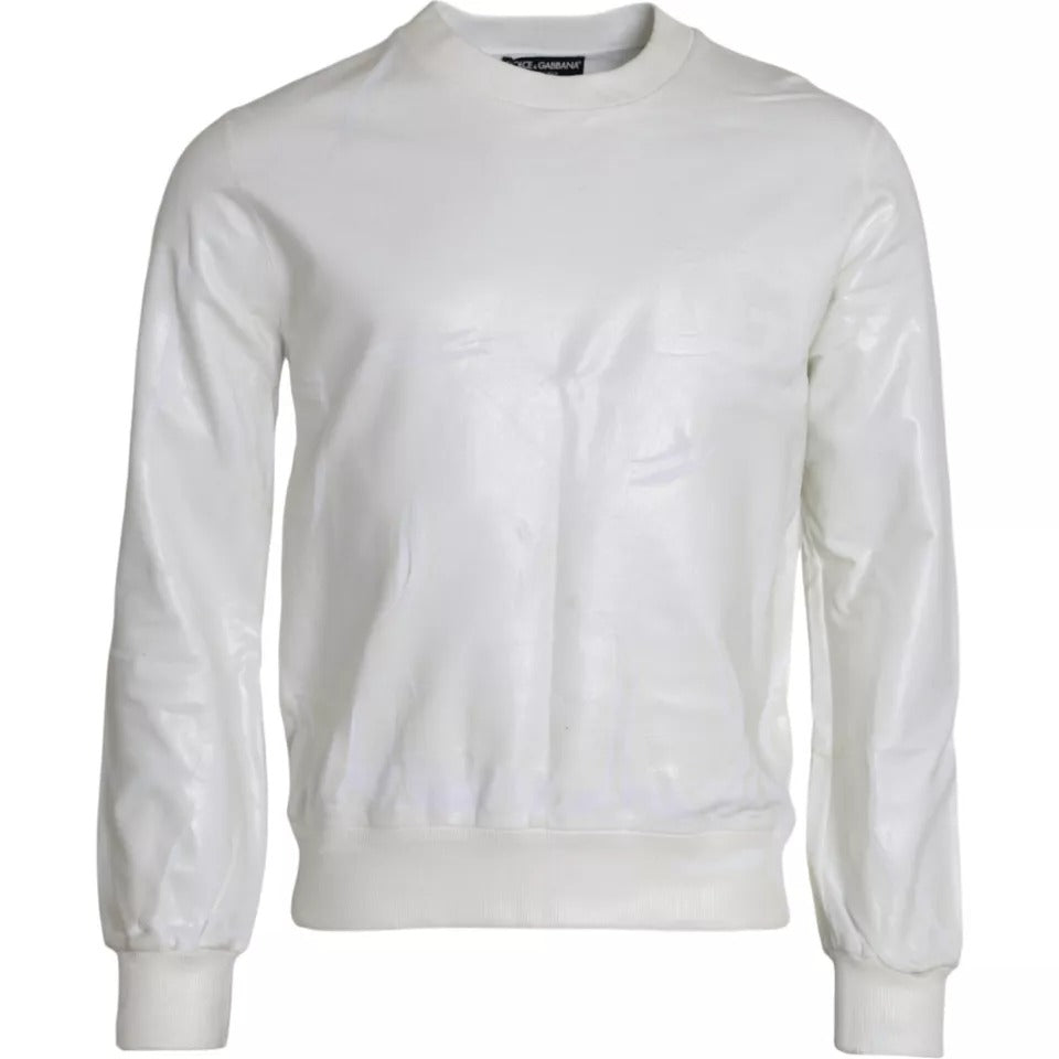 Dolce & Gabbana White Cotton Crew Neck Sweatshirt Sweater IT48 / M