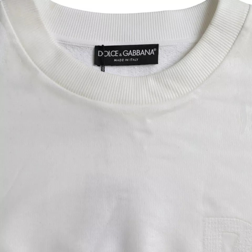 Dolce & Gabbana White Cotton Crew Neck Sweatshirt Sweater IT48 / M