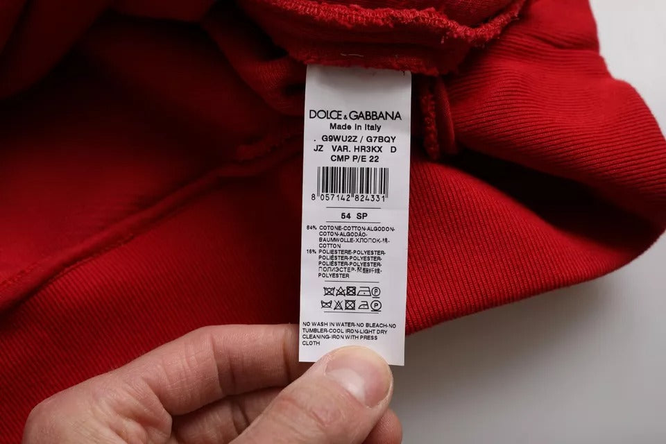 Dolce & Gabbana Red Logo Cotton Crew Neck Pullover Sweater IT54 / XL