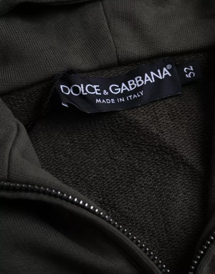 Dolce & Gabbana Army Green Logo Hooded Full Zip Sweater IT52 / XL