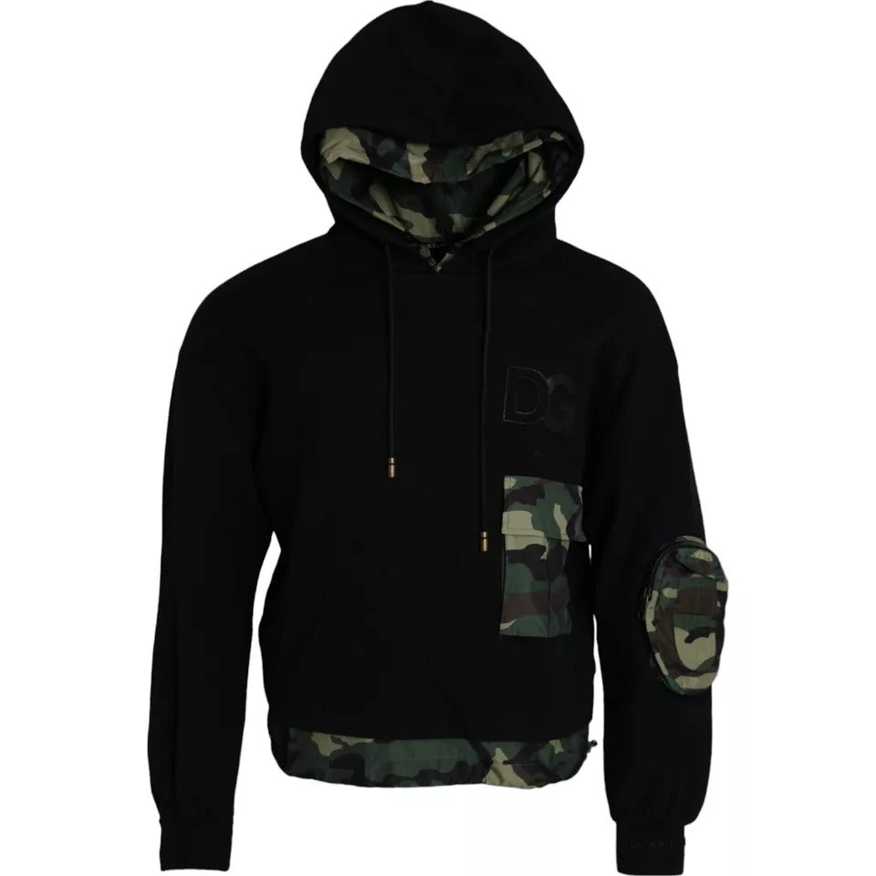 Dolce & Gabbana Black Camouflage Hooded Sweatshirt Sweater IT46 / S