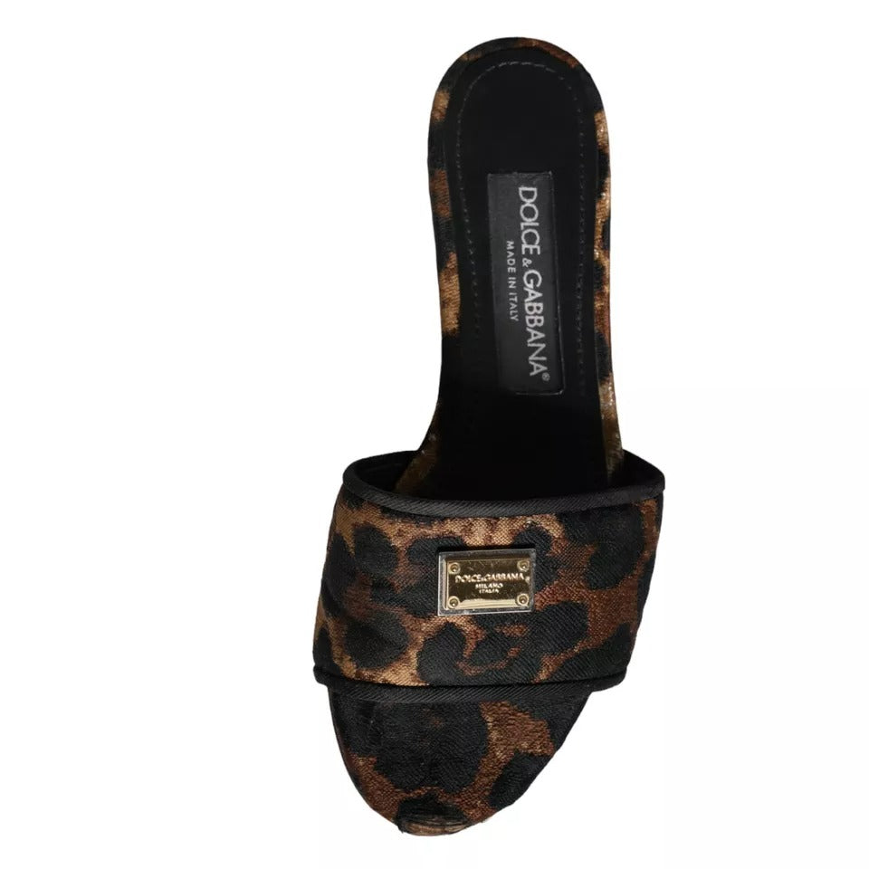 Dolce & Gabbana Brown Leopard Logo Slides Flats Sandals Shoes EU36 / US5.5