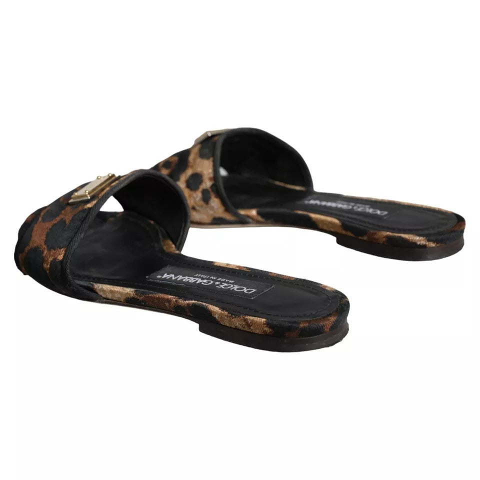 Dolce & Gabbana Brown Leopard Logo Slides Flats Sandals Shoes EU36 / US5.5