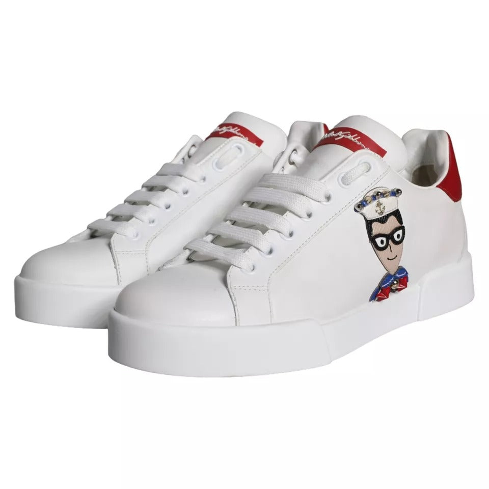 Dolce & Gabbana White Patch Calfskin Nappa Portofino Sneakers Shoes EU35 / US4.5