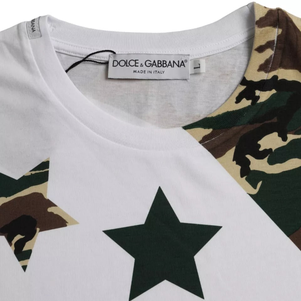 Dolce & Gabbana White Camouflage Stars Crew Neck Men T-shirt IT50 / L