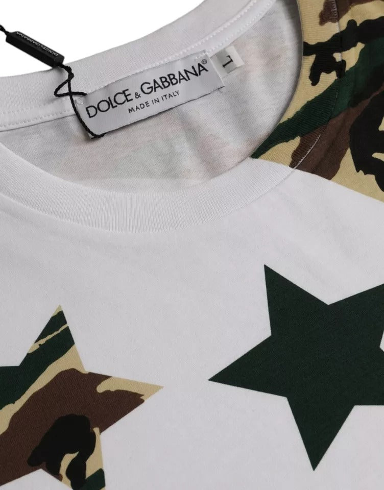 Dolce & Gabbana White Camouflage Stars Crew Neck Men T-shirt IT50 / L