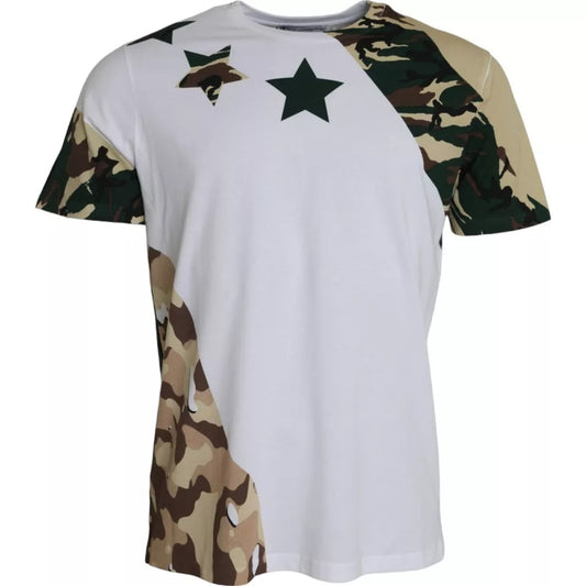 Dolce & Gabbana White Camouflage Stars Crew Neck Men T-shirt IT50 / L