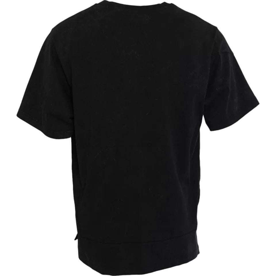 Dolce & Gabbana Black Graphic Print Cotton Crew Neck T-shirt IT50 / L