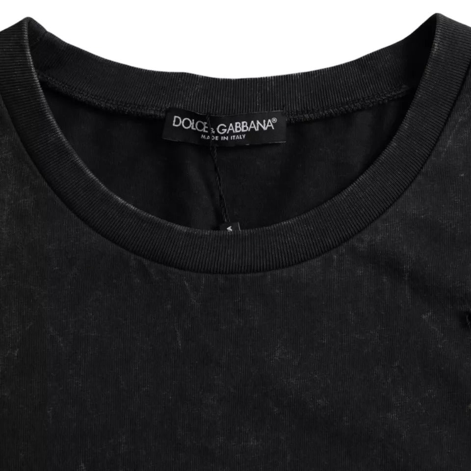 Dolce & Gabbana Black Graphic Print Cotton Crew Neck T-shirt IT50 / L