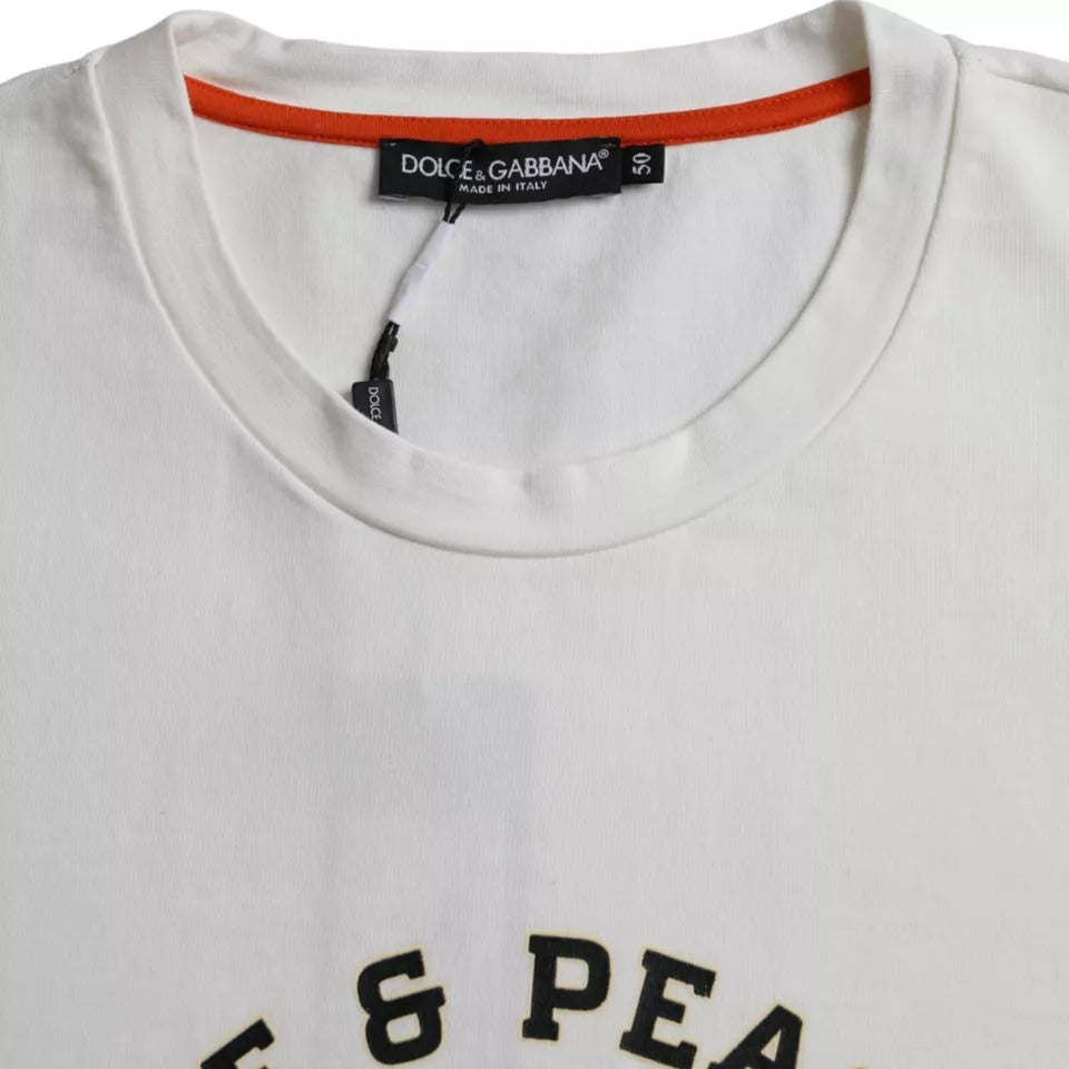 Dolce & Gabbana White Love & Peace Cotton Round Neck T-shirt IT50 / L