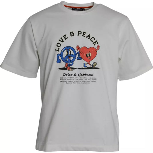 Dolce & Gabbana White Love & Peace Cotton Round Neck T-shirt IT50 / L