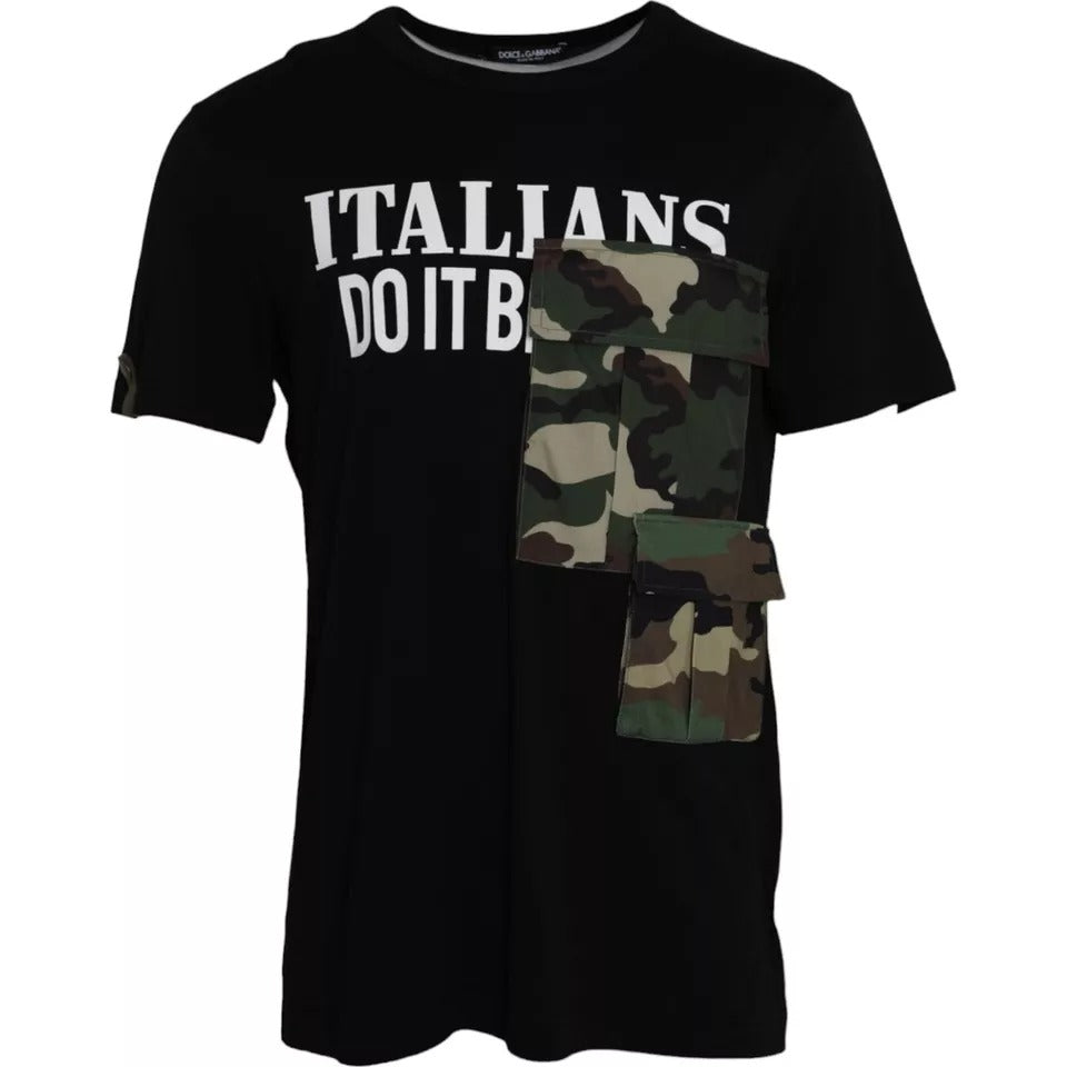 Dolce & Gabbana Black Camouflage Cotton Short Sleeve T-shirt IT54 / XL