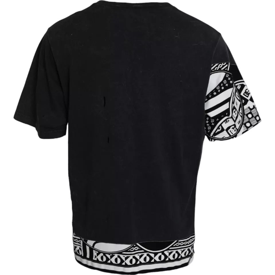 Dolce & Gabbana Black Graphic Printed Cotton Short Sleeves T-shirt IT52 / XL