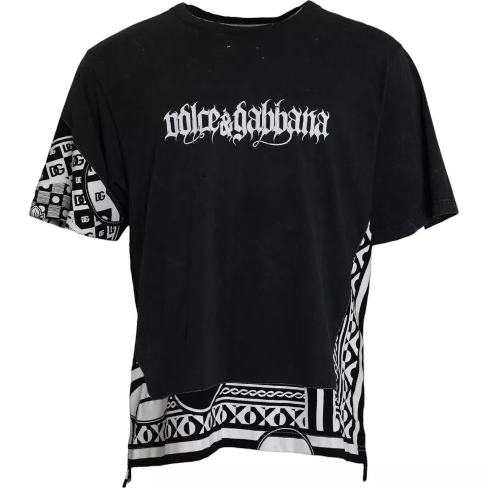 Dolce & Gabbana Black Graphic Printed Cotton Short Sleeves T-shirt IT52 / XL