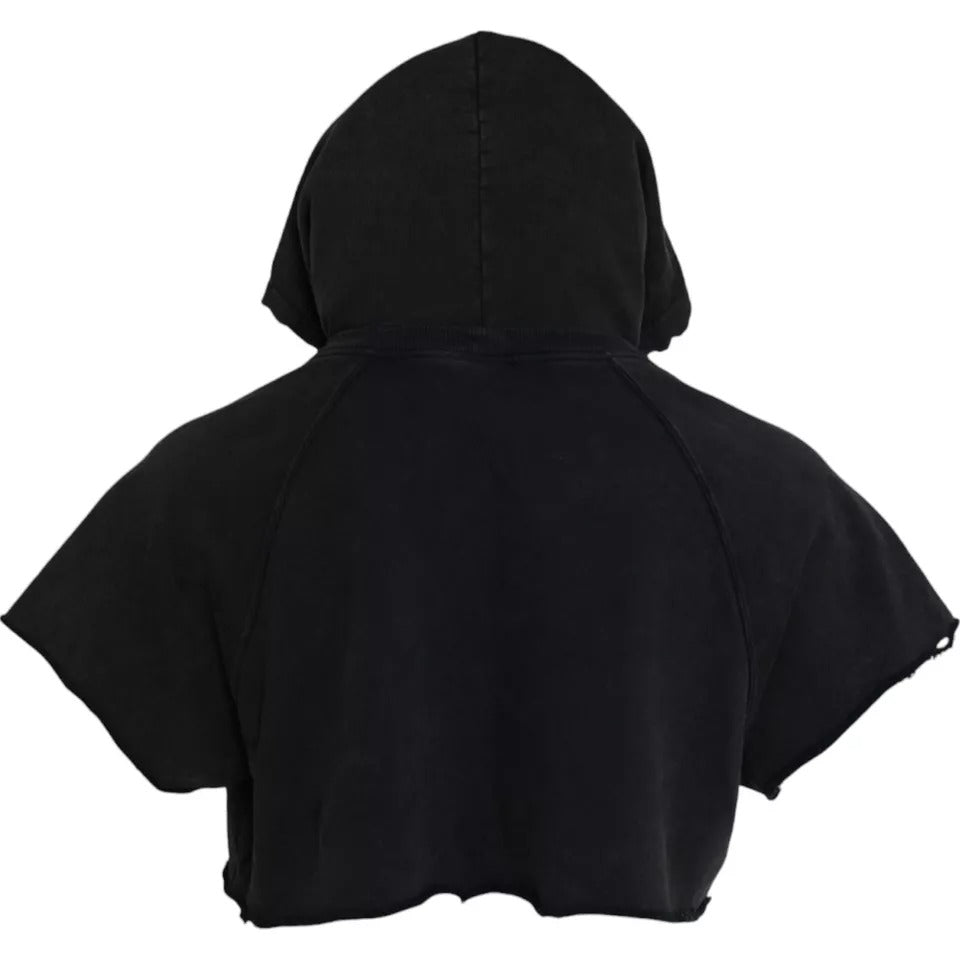 Dolce & Gabbana Black Cotton Hooded Short Sleeves Cropped T-shirt IT48 / M