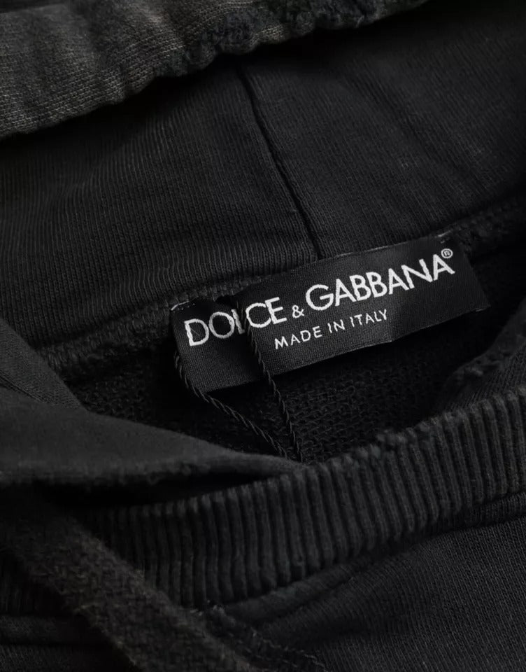 Dolce & Gabbana Black Cotton Hooded Short Sleeves Cropped T-shirt IT48 / M