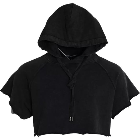 Dolce & Gabbana Black Cotton Hooded Short Sleeves Cropped T-shirt IT48 / M