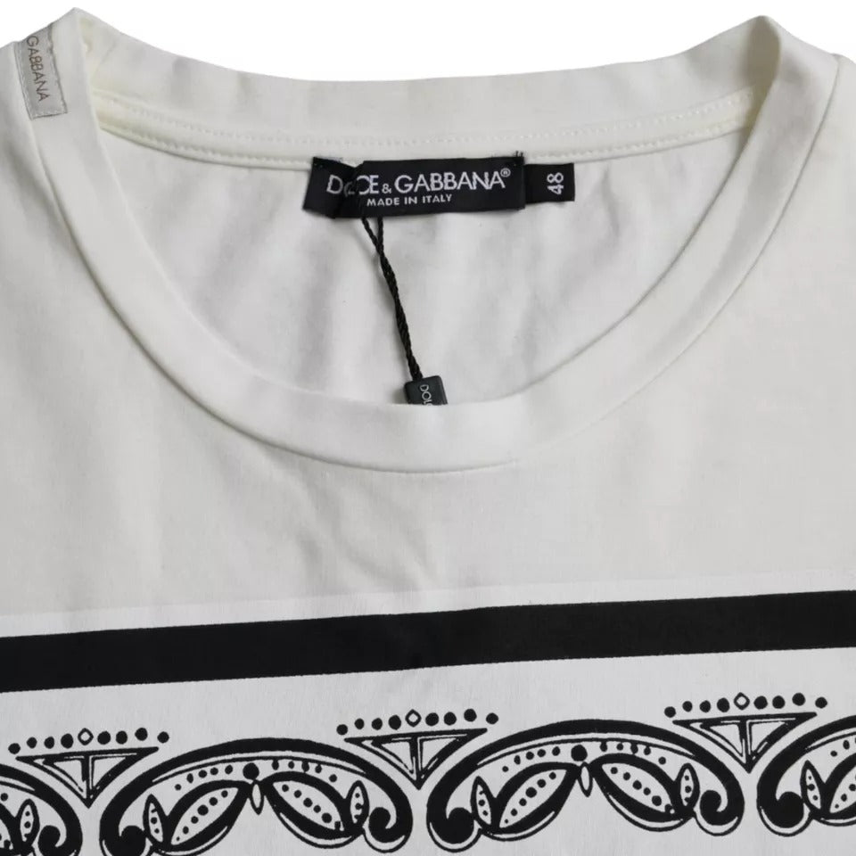 Dolce & Gabbana White Bandana Print Cotton Short Sleeves Men T-shirt IT48 / M