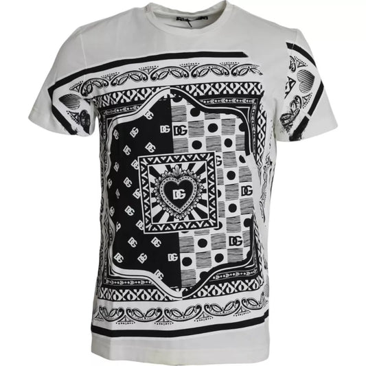 Dolce & Gabbana White Bandana Print Cotton Short Sleeves Men T-shirt IT48 / M