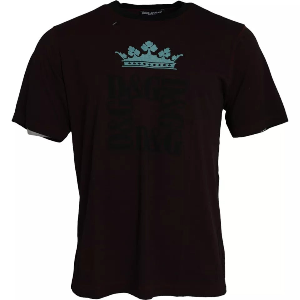 Dolce & Gabbana Bordeaux Crown Print Round Neck Cotton T-shirt IT48 / M