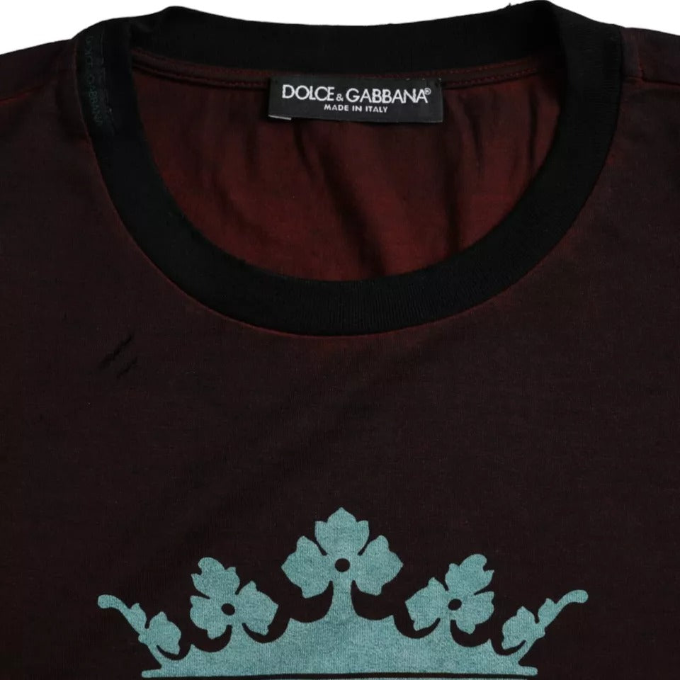 Dolce & Gabbana Bordeaux Crown Print Round Neck Cotton T-shirt IT48 / M