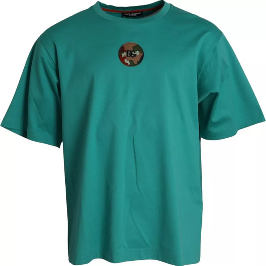 Dolce & Gabbana Green Logo Patch Round Neck Cotton  T-shirt IT54 / XL