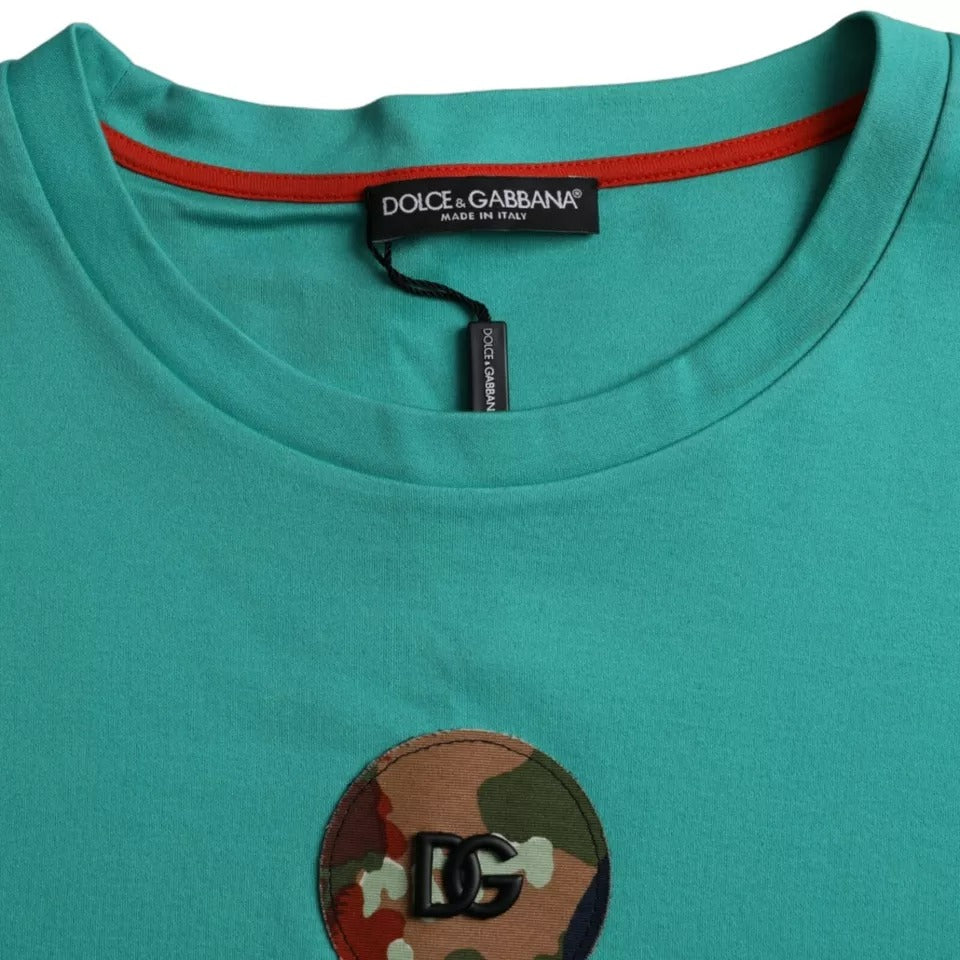 Dolce & Gabbana Green Logo Patch Round Neck Cotton  T-shirt IT54 / XL