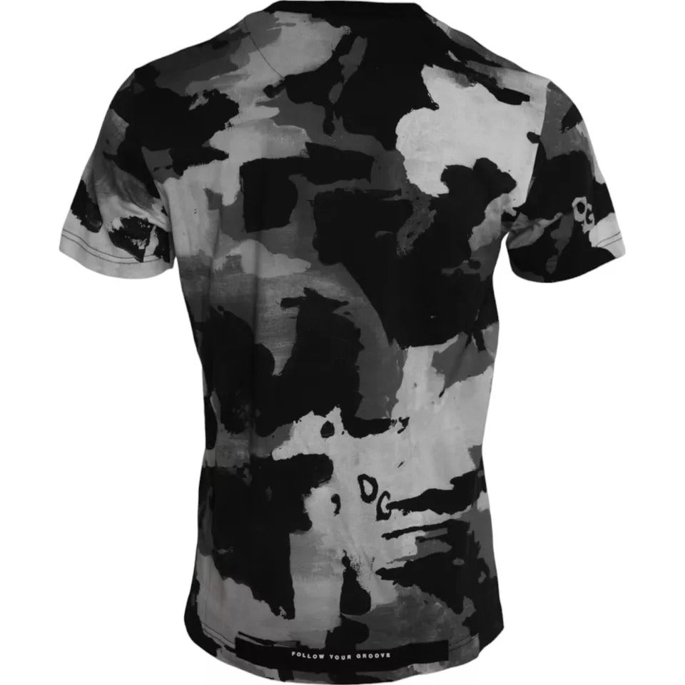 Dolce & Gabbana Black White Camouflage Round Neck T-shirt IT44 / XS