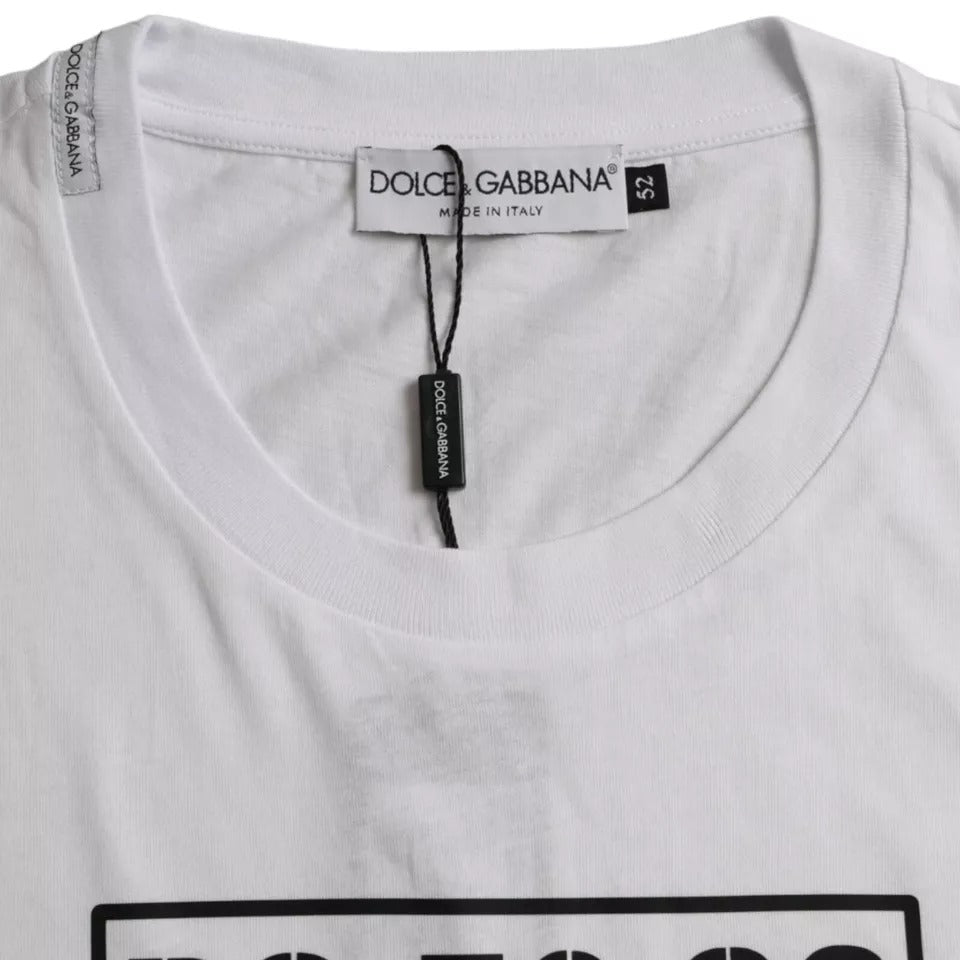 Dolce & Gabbana White Logo Round Neck Short Sleeves T-shirt IT52 / XL