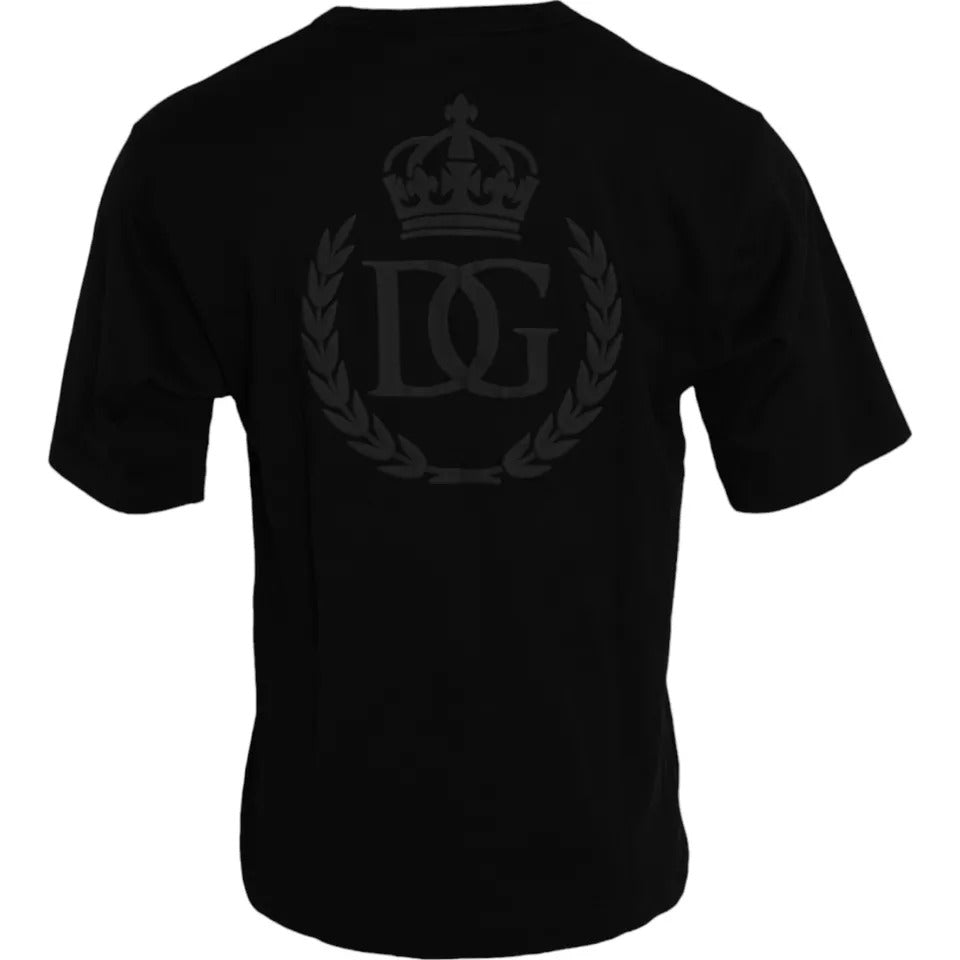 Dolce & Gabbana Black Logo Embossed Cotton Crew Neck T-shirt IT46 / S