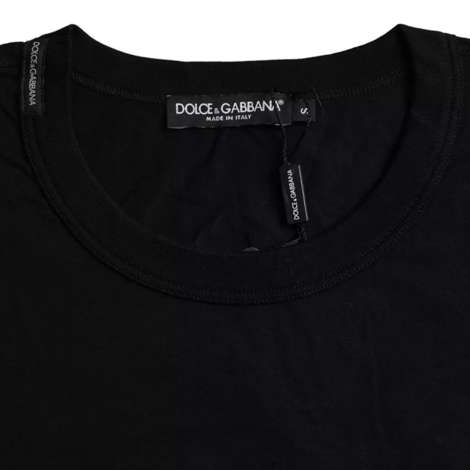 Dolce & Gabbana Black Logo Embossed Cotton Crew Neck T-shirt IT46 / S