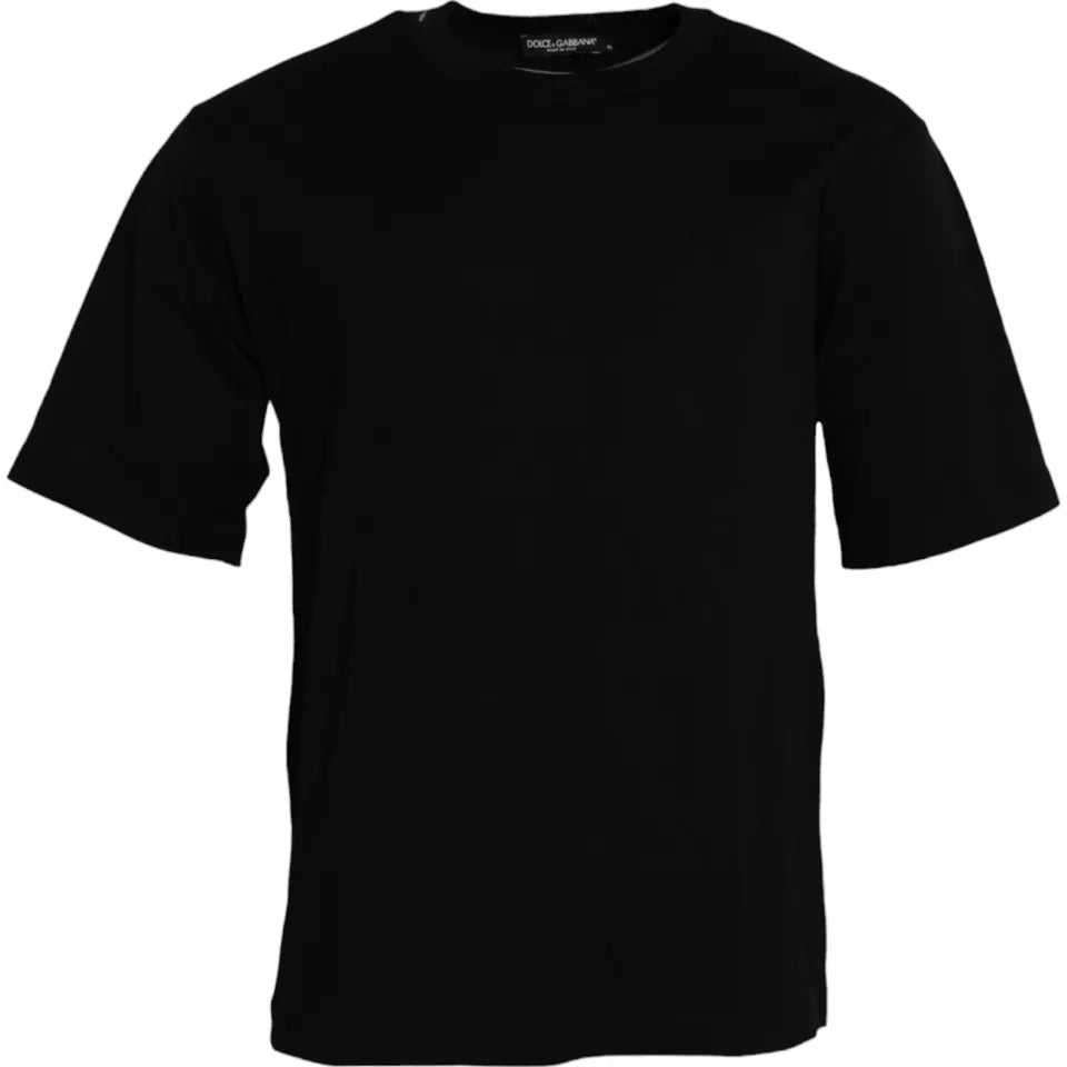 Dolce & Gabbana Black Logo Embossed Cotton Crew Neck T-shirt IT46 / S